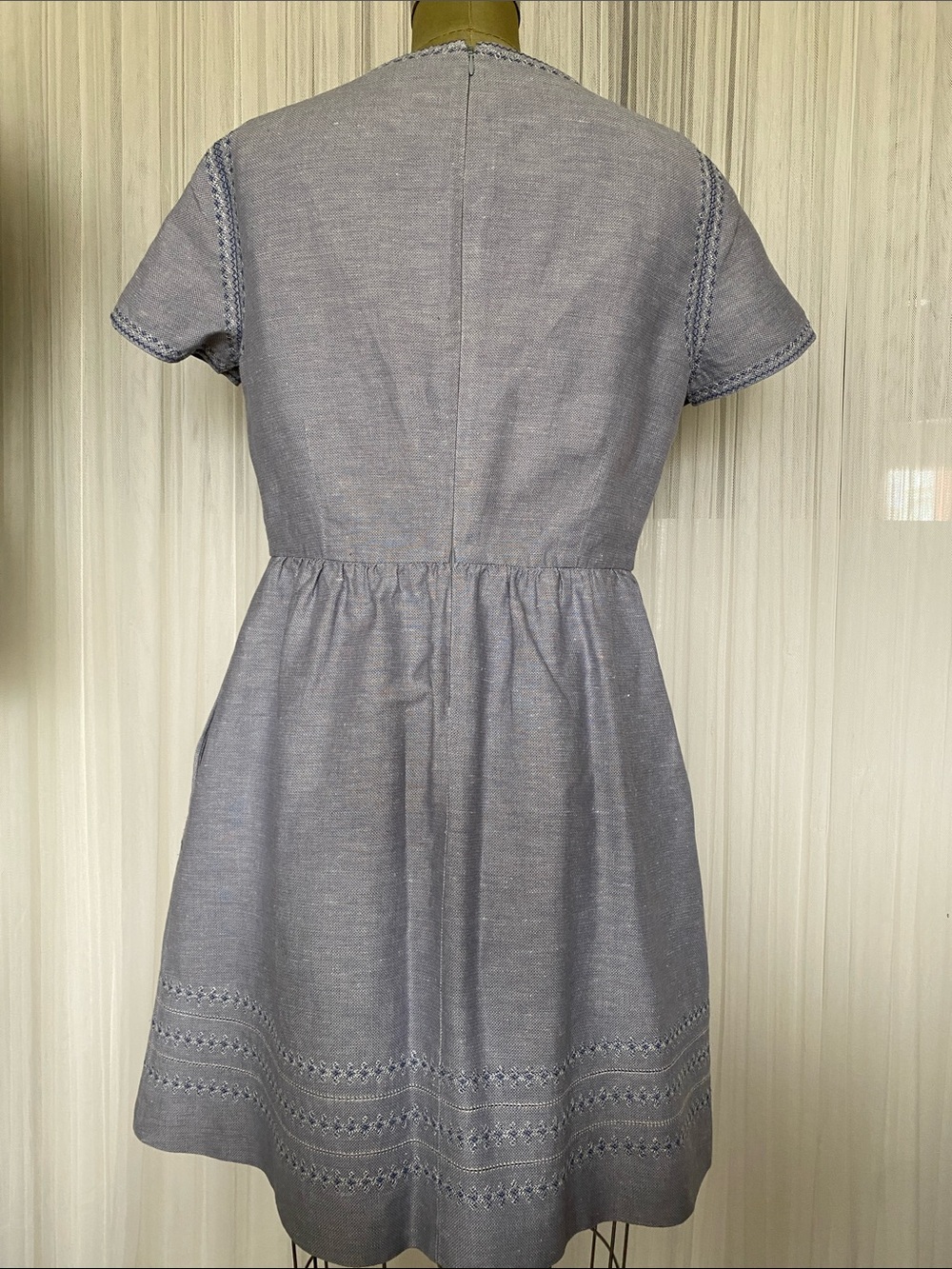Madewell Embroidered Women Short-Sleeve Dress in Light Blue Size 10 - Picture 3 of 14